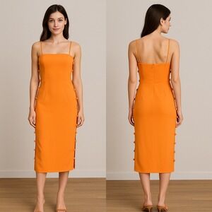 Gianni Bini Caelynn Bell Sunset Orange Crepe Button Detail Dress‎ Sz 2 NWT